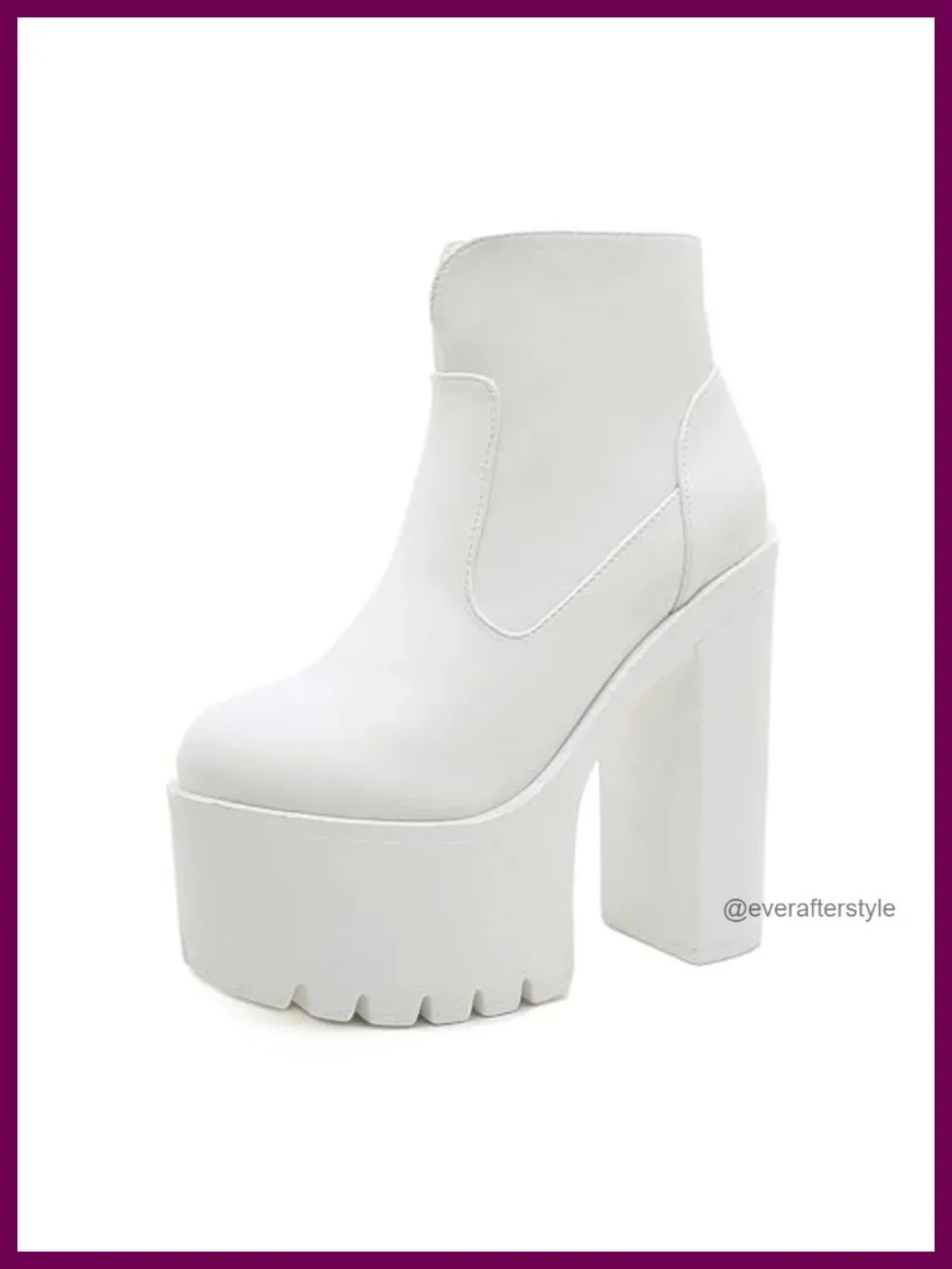 Women's PU Leather Chunky Platform Ankle Boots Side Zip Block Heel Lug Sole